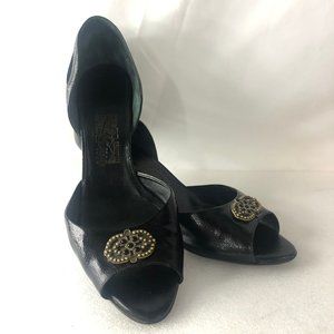 Salvatore Ferragamo Black Leather Open Toe Sandals